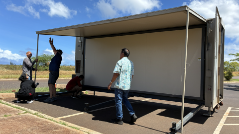 A self-contained 20-by-20-foot unit was installed in Lahaina last week, marking one step closer to a temporary library site.