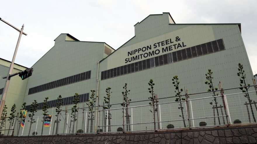 The Nippon Steel & Sumitomo Metal plant in Kamaishi, Japan, is large enough to fit 14 Tokyo Domes (a stadium about half a million square feet in size), according to plant officials. At its peak, it employed around 9,000 workers. Today, 300 people work there.  [Adrian Ma / ideastream]