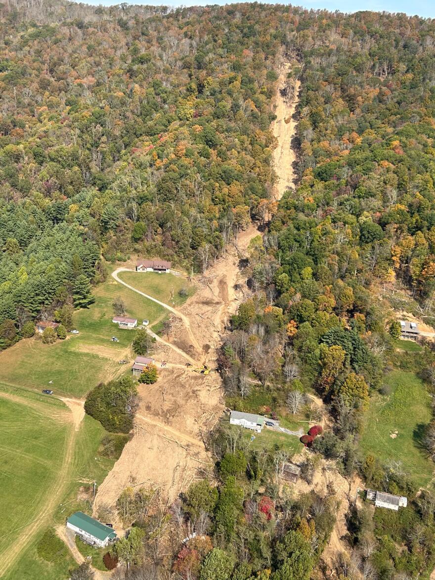 North Carolina is working to map areas that are particularly susceptible to landslides in the wake of Hurricane Helene. The storm triggered hundreds of landslides in western North Carolina, including this one near Vilas, N.C.