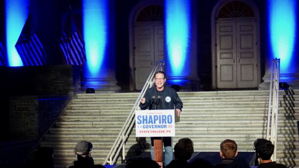 Pennsylvania Governor Josh Shapiro urged students and community members to vote for Democratic candidates at a rally in front of Old Main at Penn State, University Park, on Sunday, Oct. 25, 2026.