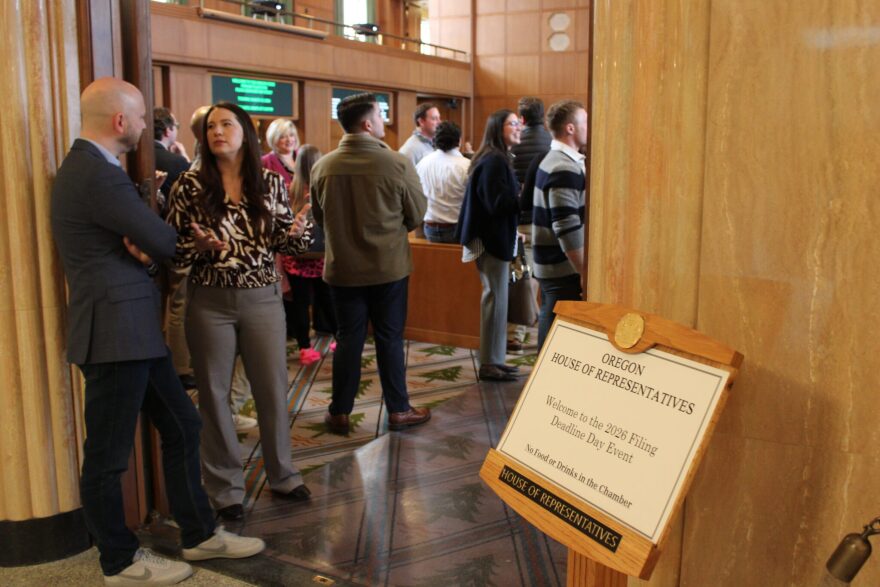 Candidates, staffers and families gather in the House Chamber for the 2026 Filing Deadline Day event.