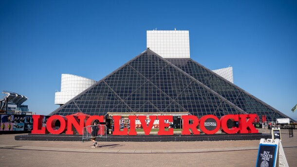 The head-on view of the Rock and Roll Hall of Fame won’t be seriously altered by a new wing now under construction to the left of the building.