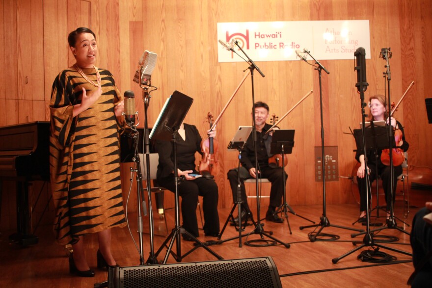 Raiatea Helm performs with Galliard String Quartet in 2023, Live from the Atherton at Hawaiʻi Public Radio.