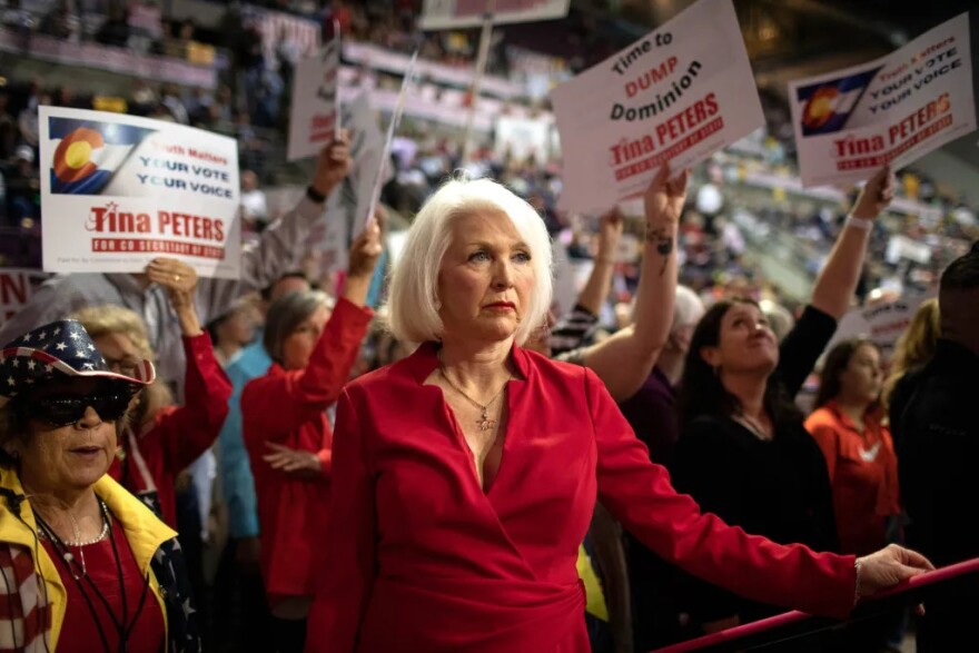 Former Mesa County Clerk Tina Peters at the GOP Assembly in the World Arena on Saturday, April 9, 2022, in Colorado Springs, Colorado.