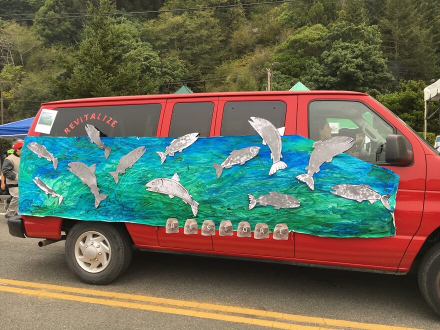 Yurok Salmon Festival parade. (Lisa Morehouse/KQED)