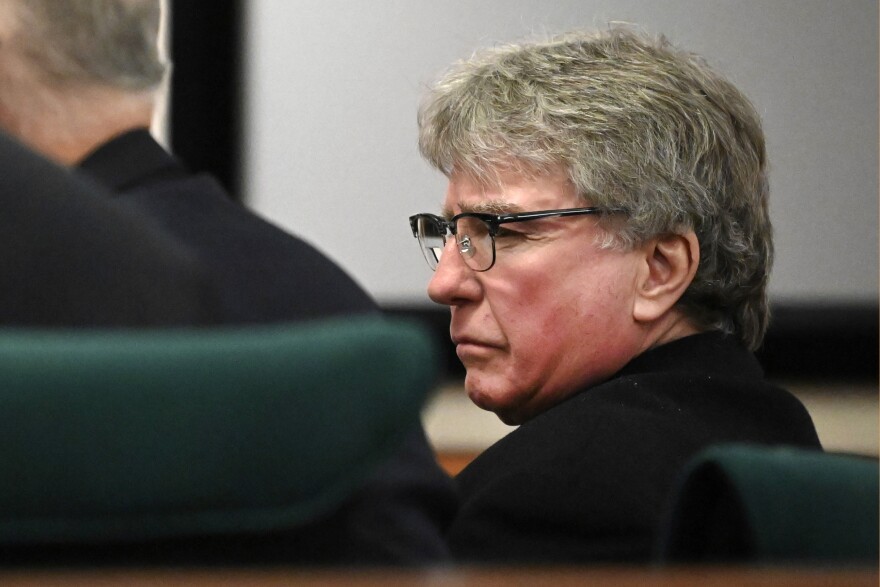 Defendant Kevin Monahan listens to summations in his murder trial before County Judge Adam Michelini, Tuesday, Jan. 23, 2024, at the Washington County Courthouse in Fort Edward, N.Y. Monahan, 66, was convicted of second-degree murder Tuesday for fatally shooting a young woman when the SUV she was riding in mistakenly drove into his rural driveway in upstate New York.