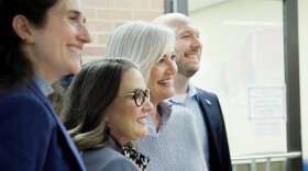 Vanderburgh County Democrats pose for a photo a candidacy filing event at the Vanderburgh County Civic Center Elections Office, Tuesday, Feb. 3. From left is Sally Busby, candidate for District 76 state representative, Cindi Clayton, State Senate District 49 candidate, Mary Allen, District 8 U.S. Representative Candidate and Logan Patberg, candidate for District 78 state representative.