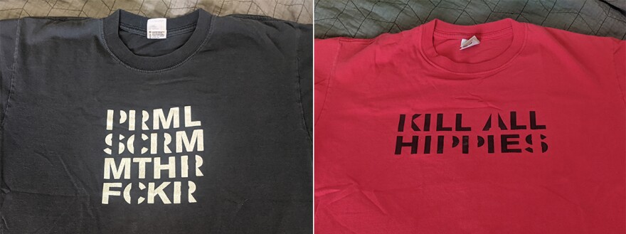 A pair of promotional T-shirts from Primal Scream's <em>XTRMNTR</em> days.