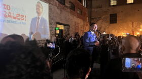 State Rep. David Morales speaks to supporters in Providence on Wednesday night after winning the Democratic primary for mayor. Credit: David Wright/Ocean State Media