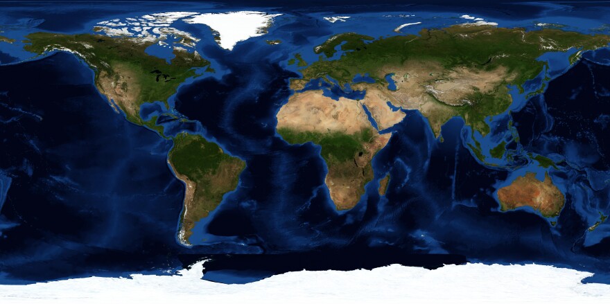 A view of Earth, with shading to enhance features. Only 10 contestants remain in the 2012 National Geographic Bee.