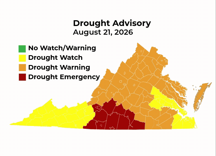 The southwest corner of the state now has no drought watch advisory — the first time since mid-April that one of Virginia's evaluation regions has returned to normal status.