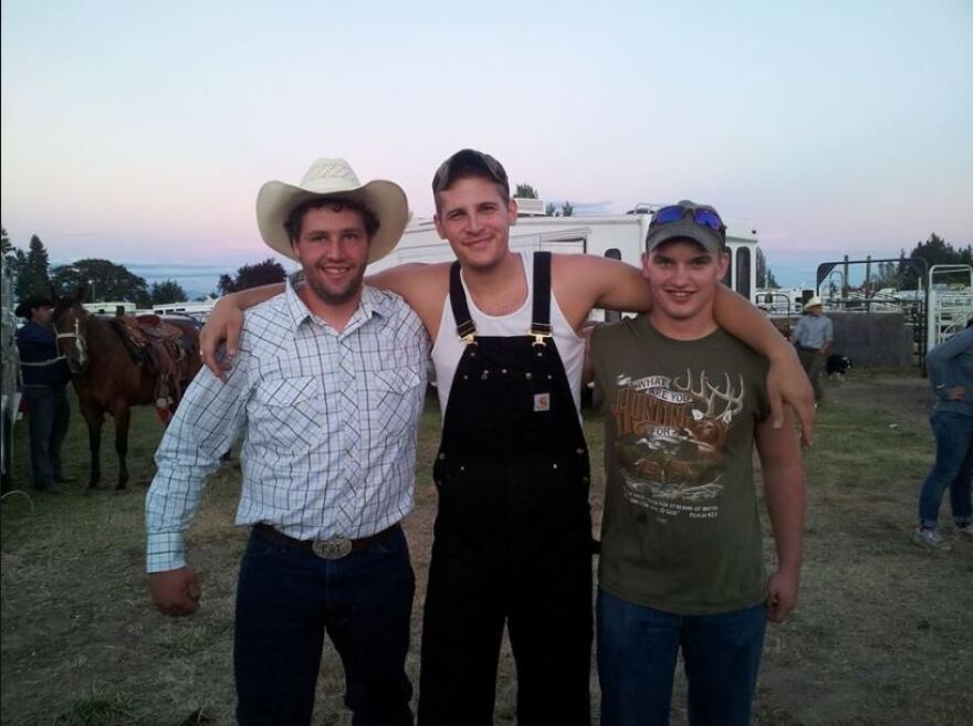 Thomas Kyle-Milward (center) with his Milk and Scotch teammates at the Columbia County Fair in Oregon in 2014. He was "very insulted" when competitors talked trash about his overalls. But they weren't laughing after he beat them to the finish line.
