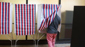 An Alaskan votes in the primary election at the State Office Building in Juneau on Aug. 18, 2026.