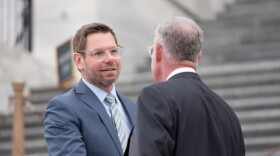 Rep. Eric Swalwell, D-Calif., departs following votes at the Capitol, Thursday, March 5, 2026, in Washington.