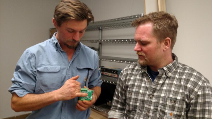 Vandermeer, left, and Marc Mueller-Stoffels, ACEP's Power Systems Integration program manager. (Photo by Tim Ellis/KUAC)