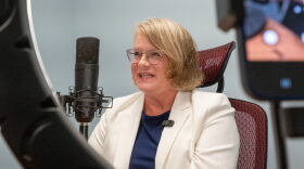 Lauren Reinhold, a Kansas Democratic candidate for a U.S. House seat, appears for a recording of the Kansas Reflector podcast on Oct. 12, 2026, in Topeka.