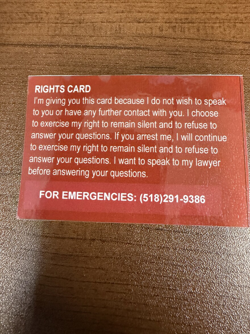 A "Know Your Rights" card, which CCSM distributes widely.