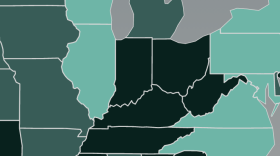 A closeup of a map from the report. The darker the state is shown on the map, the less prepared it is for the health effects of climate change.