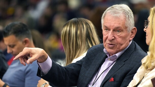 Jerry Colangelo watches game action between Arizona State and Northwestern during the second half of an NCAA college basketball game, Wednesday, Dec. 20, 2023, in Phoenix. (AP Photo/Rick Scuteri)