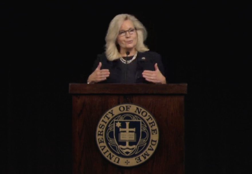 Rep. Liz Cheney (R-Wyoming) speaks during an Oct. 14 lecture at the University of Notre Dame's Center for Citizenship and Constitutional Government.