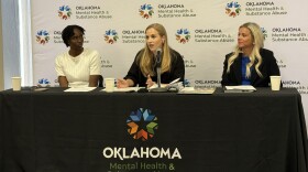Commissioner Allie Friesen speaks to a room of reporters during a press conference the Department of Mental Health and Substance Abuse Services called Thursday.