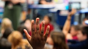 A student raises her hand 