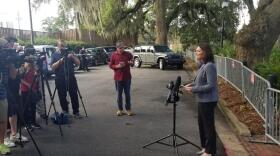 Democratic gubernatorial candidate Nikki Fried held a news conference Tuesday outside the governor's mansion. (Jim Turner/News Service of Florida)