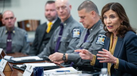  Governor Kathy Hochul met with members of the state's anti terrorism task force to combat a spike in anti Jewish and and anti Muslim hate crimes, on November 13, 2023  