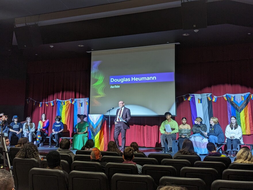 GALA Pride and Diversity Center President Douglas Heumann speaks at Stories of Pride.