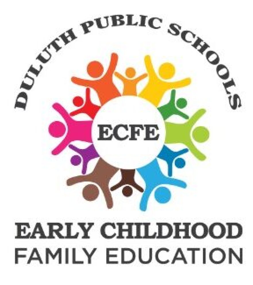 Logo for Duluth Public Schools Early Childhood Family Education; colorful stick people around a circle with "ECFE" in the center