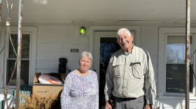 Left to right-Homeowner Faye Cornett, Long Term Recovery Construction Manager Joe Workman