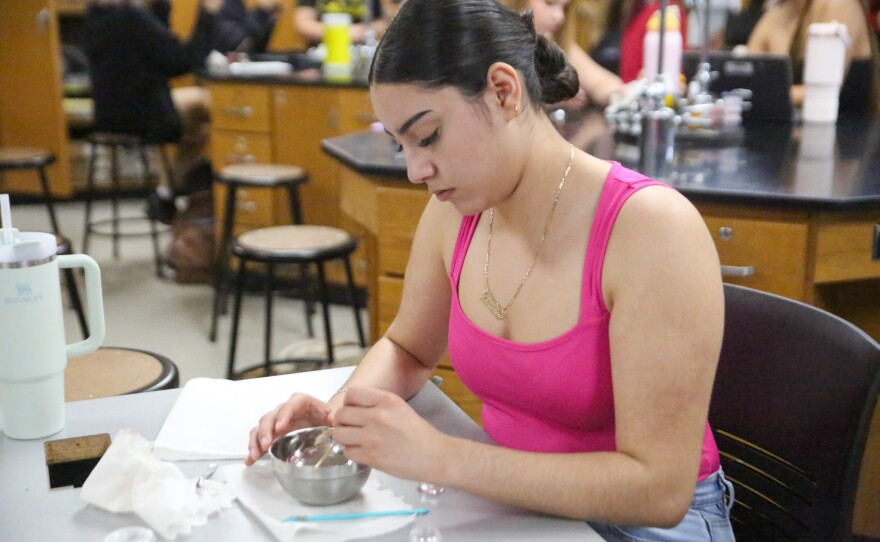 Before the session, students learned about preventing cross contamination when creating makeup products.