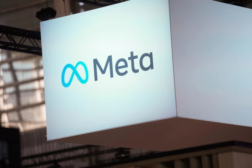 The Meta logo is seen at the Vivatech show in Paris on June 14, 2023.