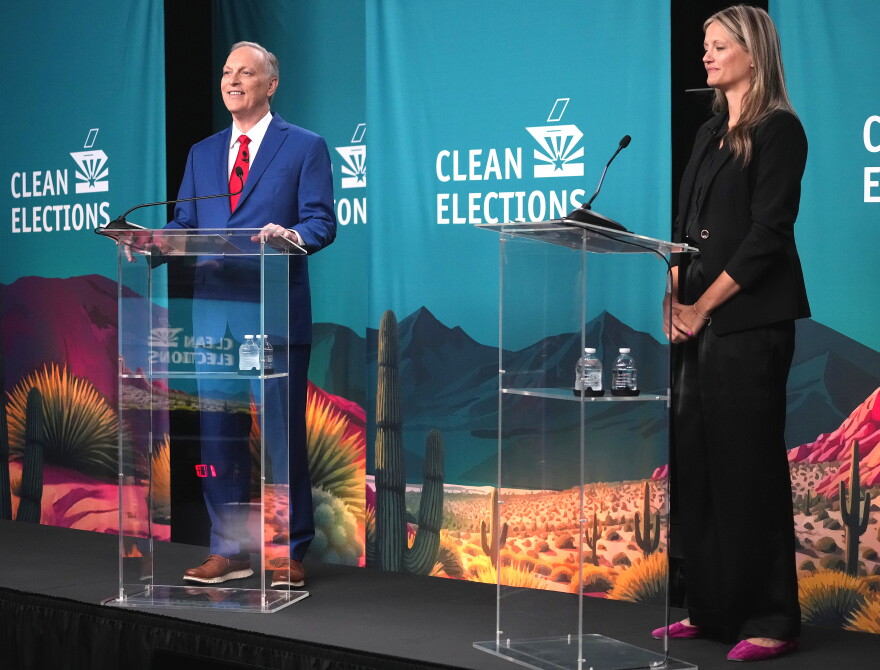 Andy Biggs and Teri Ann Hourihan faced off Tuesday night in gubernatorial debate, one notable in particular by incumbent Gov. Hobbs deciding she didn't need to be there.