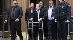 Harvey Weinstein leaves court following a hearing over allegations he violated bail conditions by mishandling his electronic ankle monitor this week in New York.