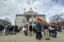 Advocates for transgender youth rally outside the New Hampshire Statehouse, in Concord, N.H., Tuesday, March 7, 2023. House and Senate committees are holding public hearings on four bills opponents say would harm the health the health and safety of transgender youth. (AP Photo/Holly Ramer)