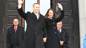 Eric and Sheena Greitens wave to the inaugural crowd shortly before he is sworn in as Missouri's governor in January 2017.  The couple announced on Saturday that they are ending their marriage.