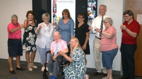 Leaders of the Northeastern Educational Intermediate Unit toasted Arden Tewksbury, Elk Lake's board representative, in June.