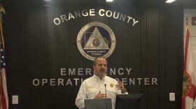 Orange County Public Safety Director Danny Banks speaks about the flooding mitigation efforts from Orange County at the briefing and tour of the Enhanced Orange County Emergency Operations Center.