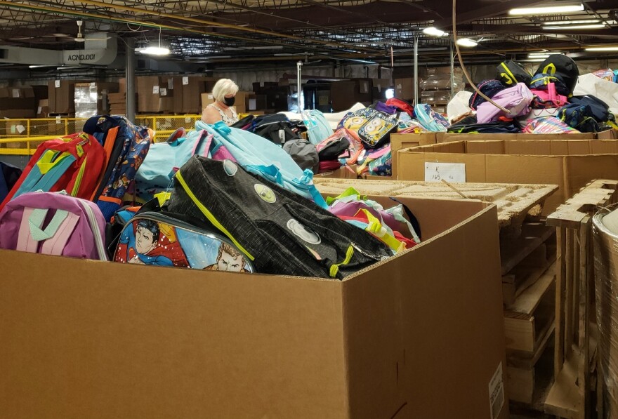 Boxes of school backpacks