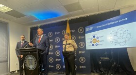 Senator Martin Heinrich announcing funding for Ballistics testing machines. Accompanied by New Mexico Attorney General Raúl Torrez and Doña Ana County Sheriff Kim Stewart.