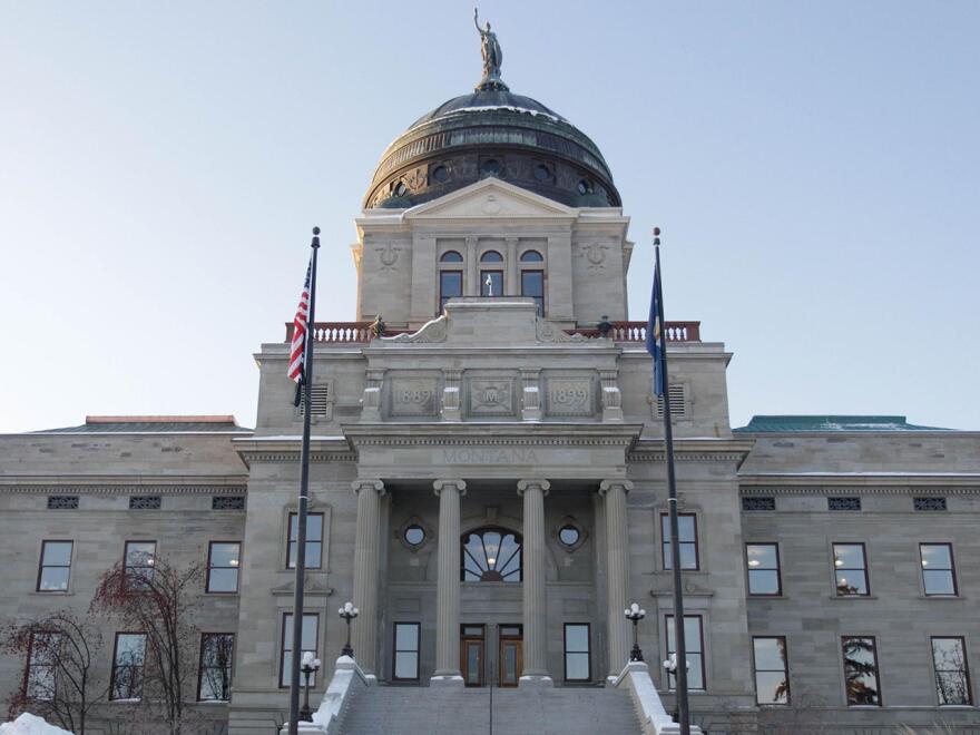 Montana Capitol building in the snow.