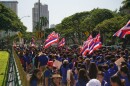 Kamehameha Schools students gather in front of ʻIolani Palace as they wait to be welcomed into the gates.