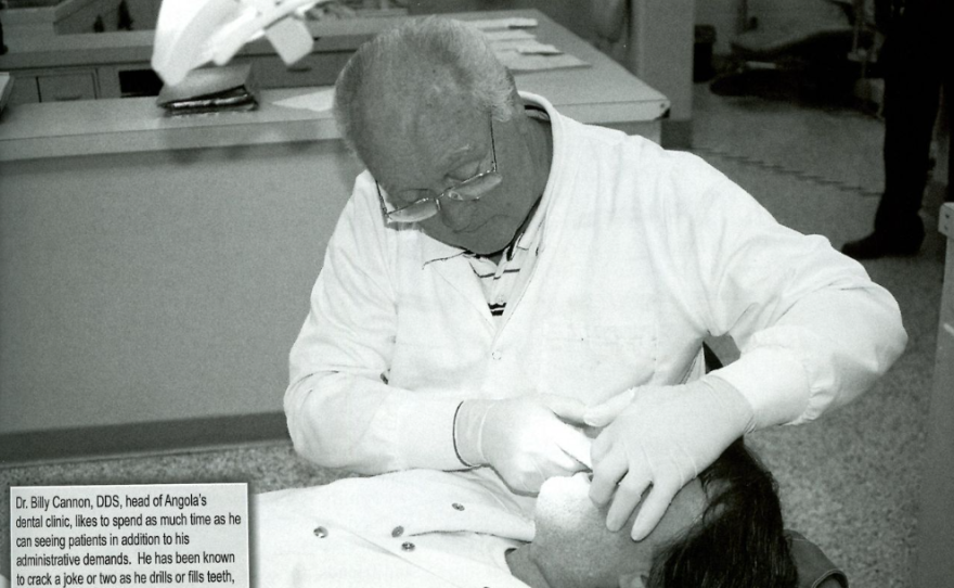 Billy Cannon providing dental care on an inmate at Louisiana State Penitentiary, Angola