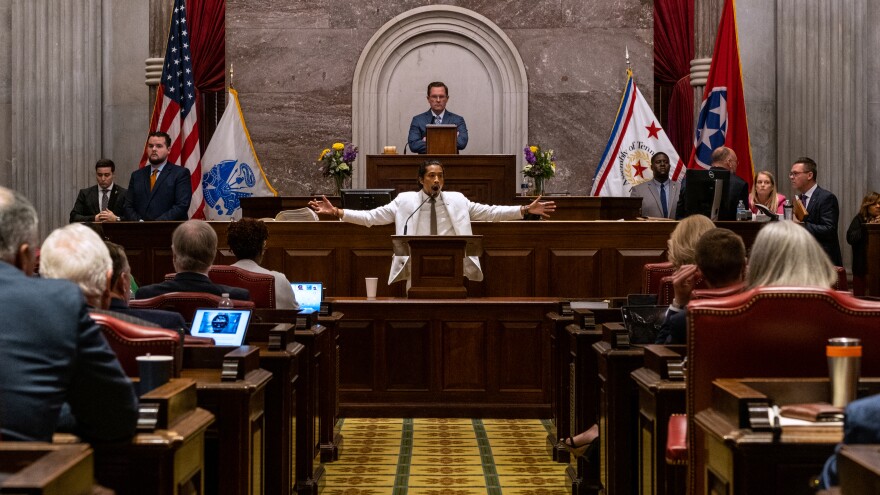 Democratic state Rep. Justin Jones of Nashville speaks before his colleagues voted to expel him from the House on Thursday. Constitutional scholars say such measures are very rare — and have uncertain consequences.