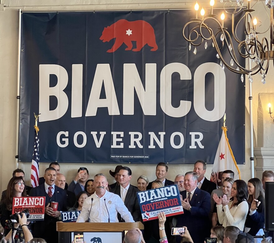 Riverside Sheriff Chad Bianco announces his run for governor at Avila's Historic 1929 in downtown Riverside.
