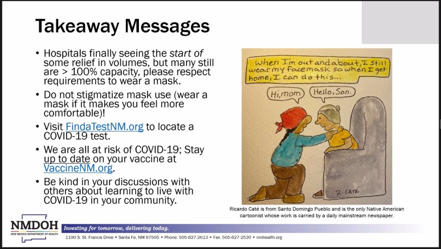 A slide from the New Mexico Department of Health COVID update