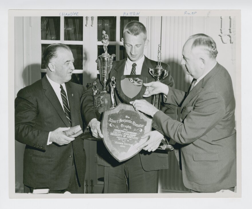 A.B. "Happy" Chandler, Vernon Hatton, and Adolph Rupp, 1958