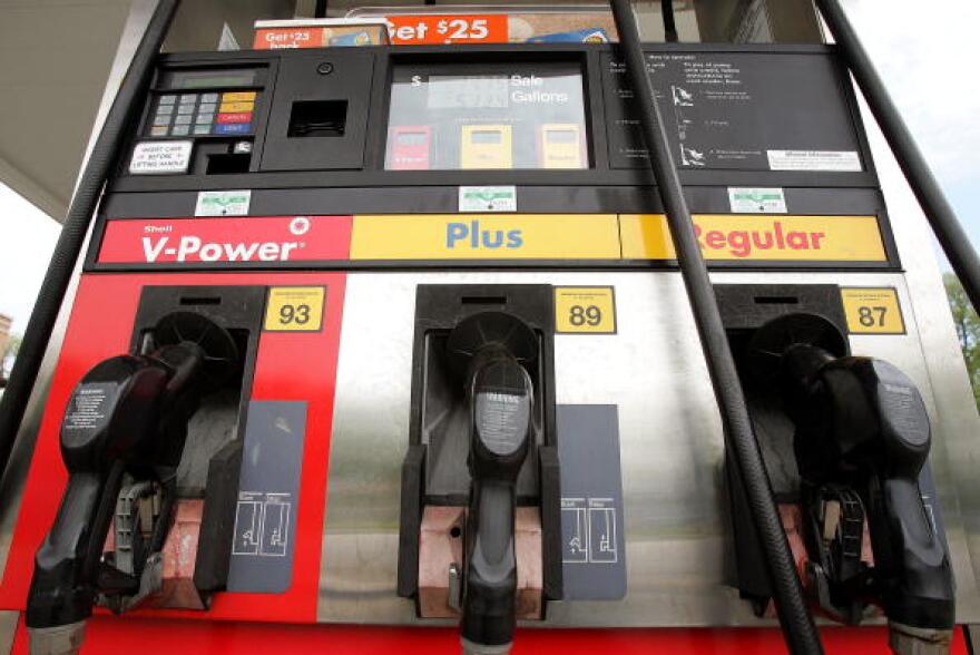 A photo of gas pumps at a gas station