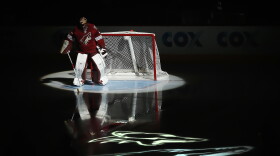 Goaltender Mike Smith #41 of the Arizona Coyotes is introduced before the NHL game against the Detroit Red Wings at Gila River Arena on February 7, 2015 in Glendale, Arizona.